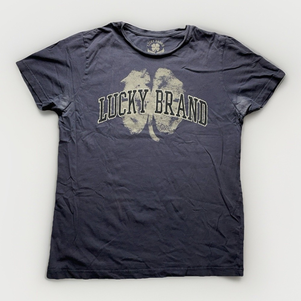 Vintage Lucky Brand T Shirt Mens Large Blue Clover Grunge Cotton Short Sleeve